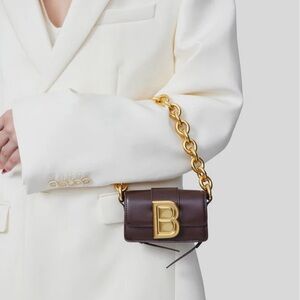 🆕 Brandon Blackwood Brown Leather Mini Bag with Gold Chain